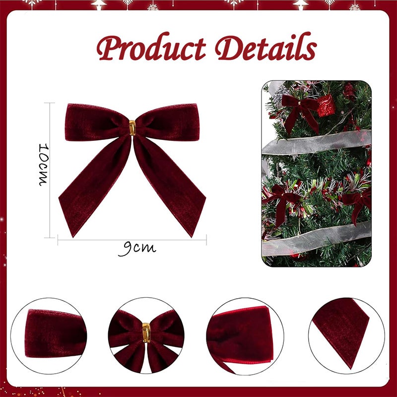 24 lazos navideños de terciopelo de 9 cm: decoraciones para árboles, coronas,regalos y el hogar; ideales para manualidades, bodas, chimeneas y puertas - 2