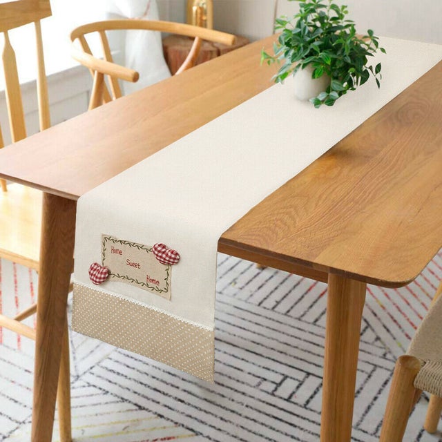 LOZULO Runner da tavola vintage beige rustico runner da tavolo in lino a righe con motivo decorativo per esterni tovaglia impermeabile decorazione 33 x 183 cm