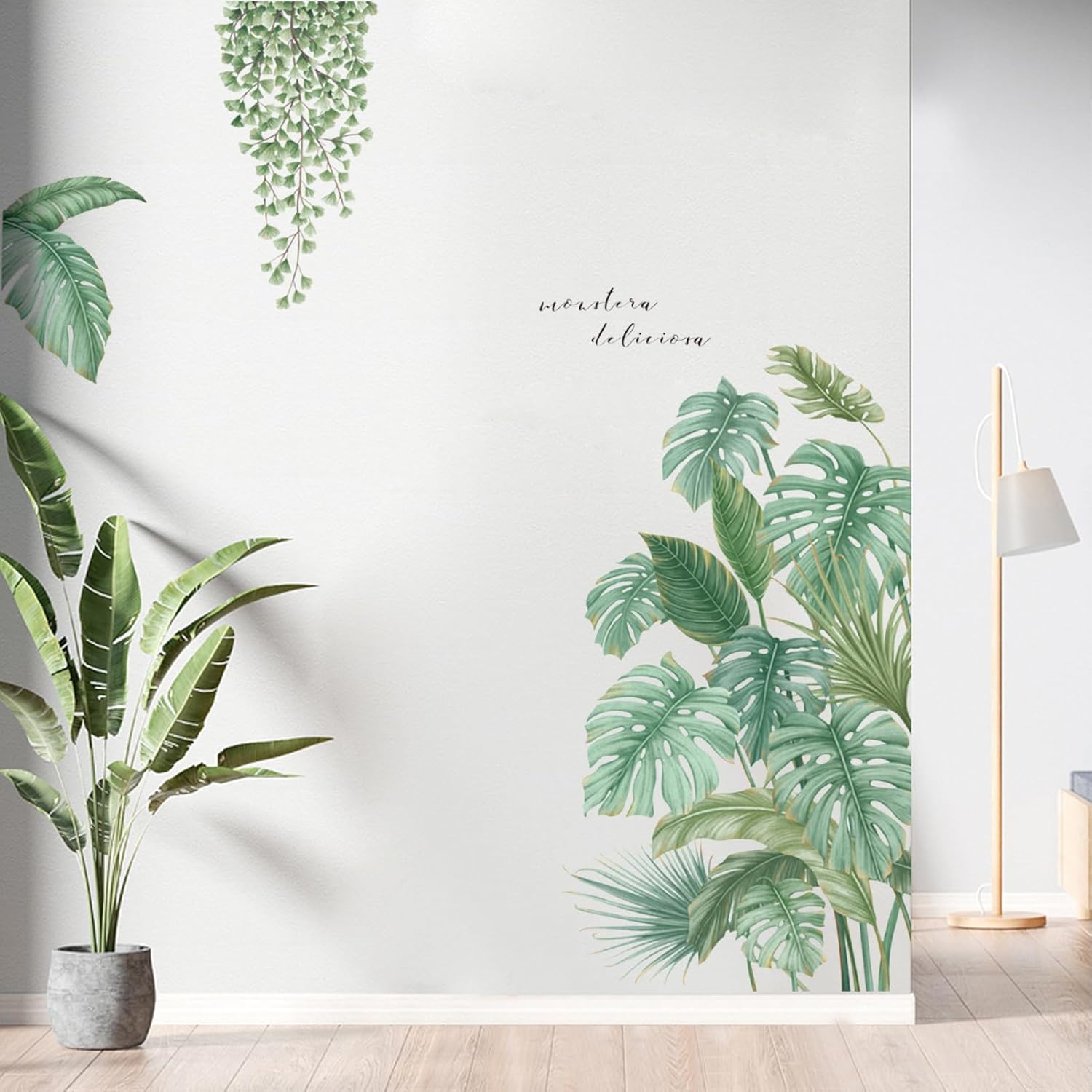 Adesivi murali a 2 foglie, adesivi murali con piante verdi tropicali, adesivi decorativi per corridoi, soggiorni - 7