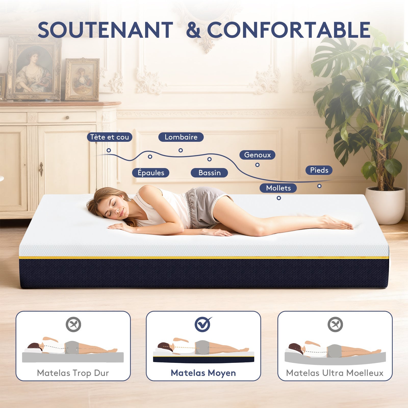 STANEW Matelas en mousse à mémoire de forme, 160 x 200 cm, épaisseur 17 cm, avec housse amovible - 3