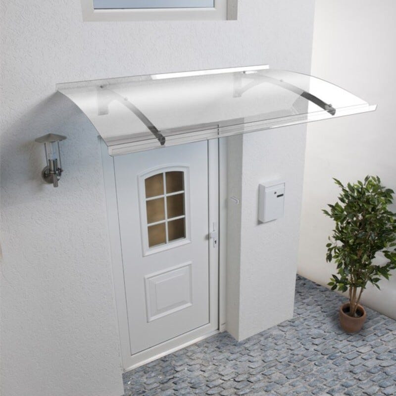 Pensilina Per Porta D'ingresso 120x60 Cm - In Lega Alluminio E Policarbonato, Resistente A Pioggia E Sole, Carico 200 Kg