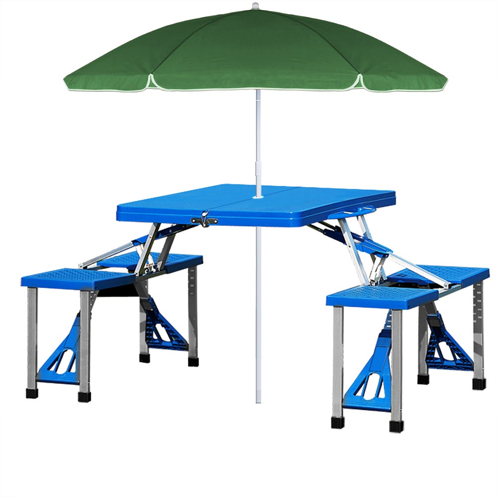 Deuba Alu Table de camping Table valise pliante avec chaises Poignée de transport Parasol Set de meubles de camping Banc pour camping - 5