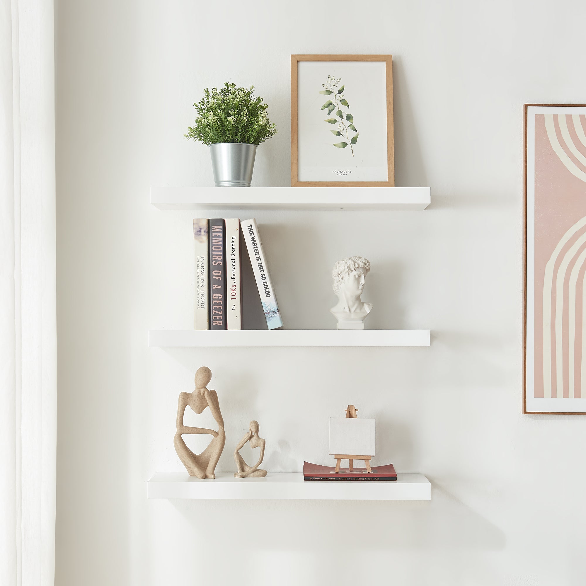 Conjunto de 3 prateleiras flutuantes Stranda MDF/metal 60x20x3,5cm - Branco [en.casa] - 2