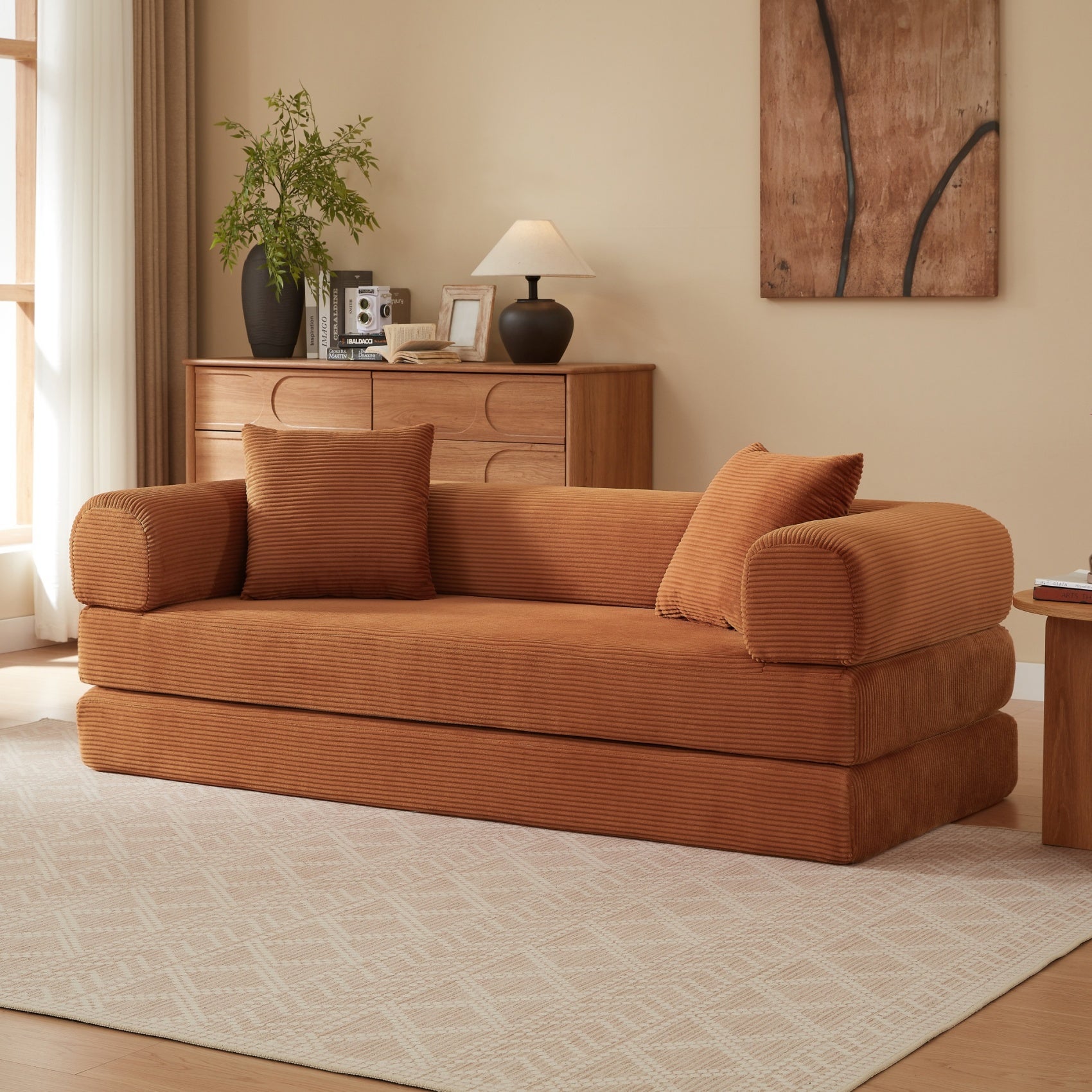 Canapé combiné sans ossature, canapé-lit convertible en lit, canapé de sol tatami, canapé pliable, couleur terracotta - 2