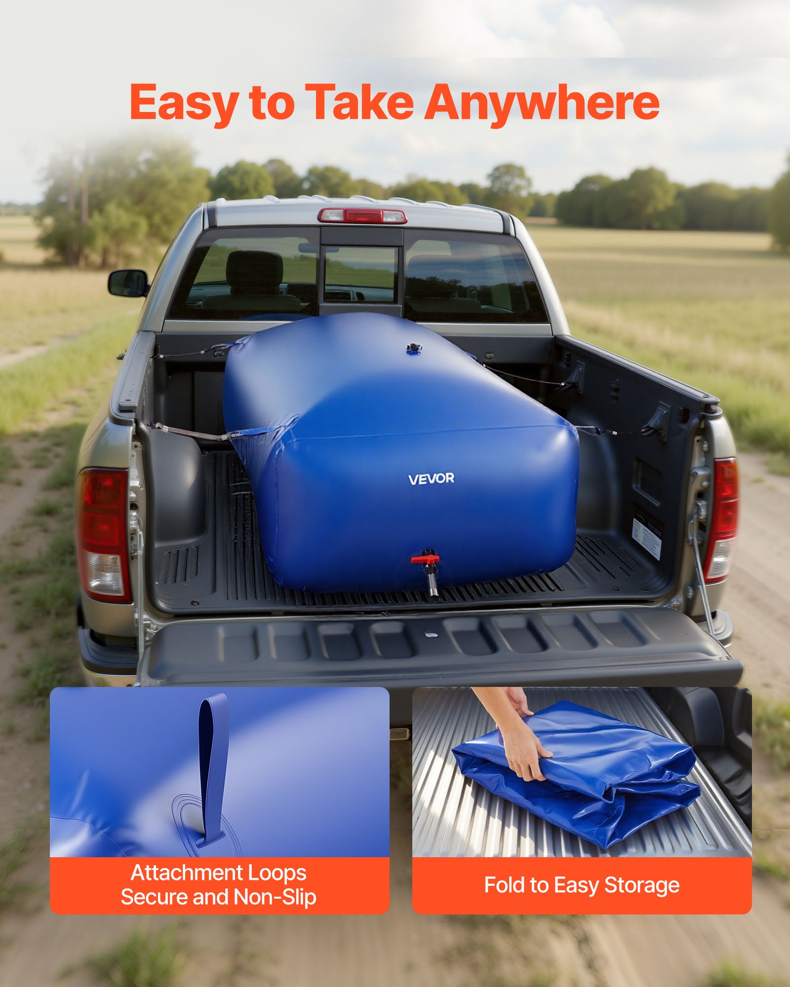 Tanque de Água Flexível VEVOR 1000 L, Bolsa Dobrável em PVC, Grande Capacidade, p/ Jardim, Campismo, Exterior & Emergência, Azul - 6