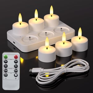 Candele LED Ricaricabili Tea Light con Telecomando, Timer e Base di Ricarica di MMOBIEL – 6 Pezzi Senza Fiamma Effetto USB Lumini LED per Casa, Tavolo, Matrimoni e Decorazioni Natalizie