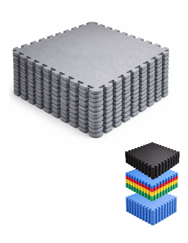Tatami Puzzle para Pavimento de Ginásio e Fitness | Proteção em Borracha 60x60 cm | Tapete Antiderrapante | 48 Peças - 17,28 m² (Cinzento)