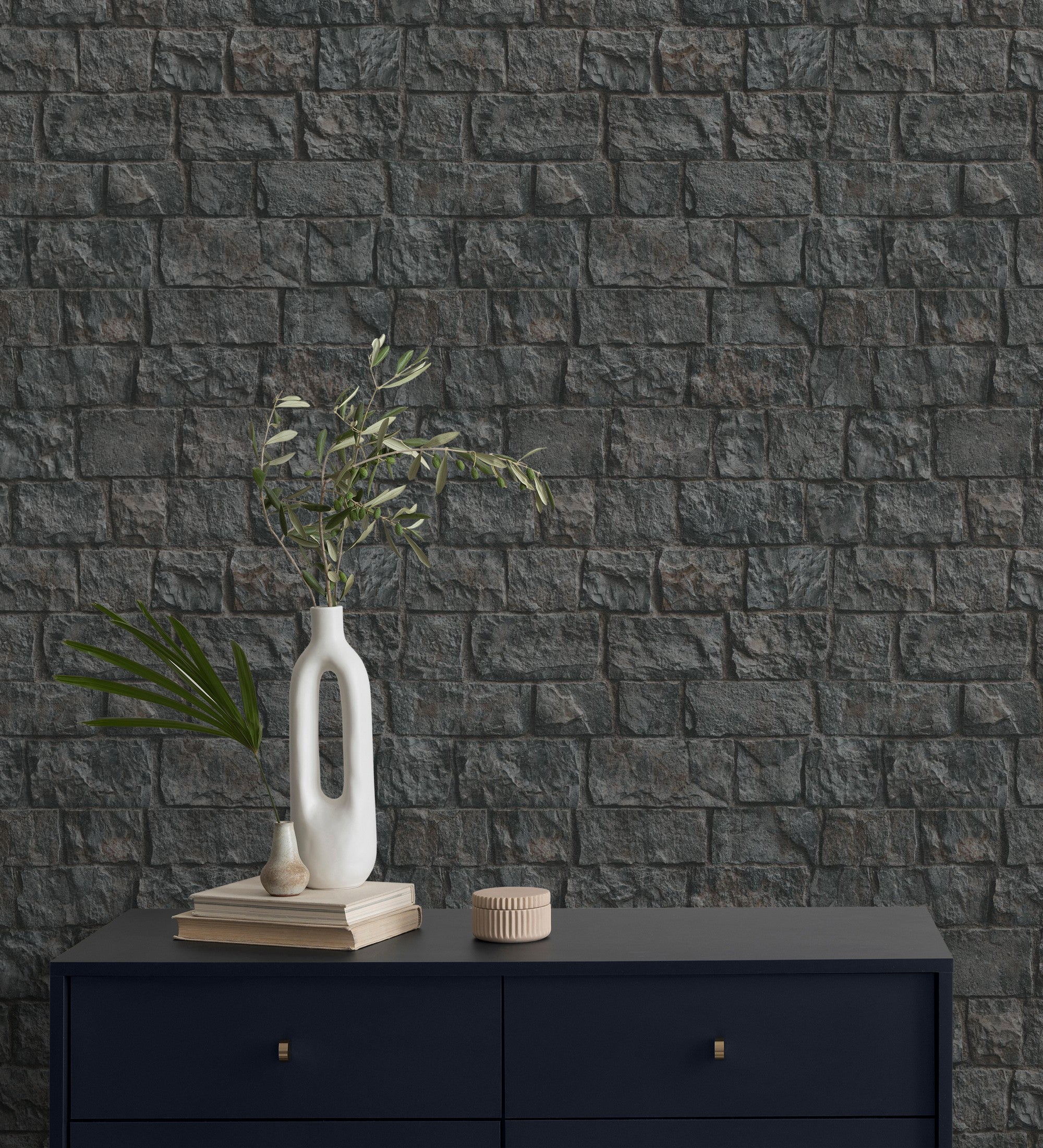 Papel pintado vinílico lavable muro de ladrillos en piedra natural con textura en relieve - zion fortress 682655 de gaulan - rollo de 10 m x 0,53 m