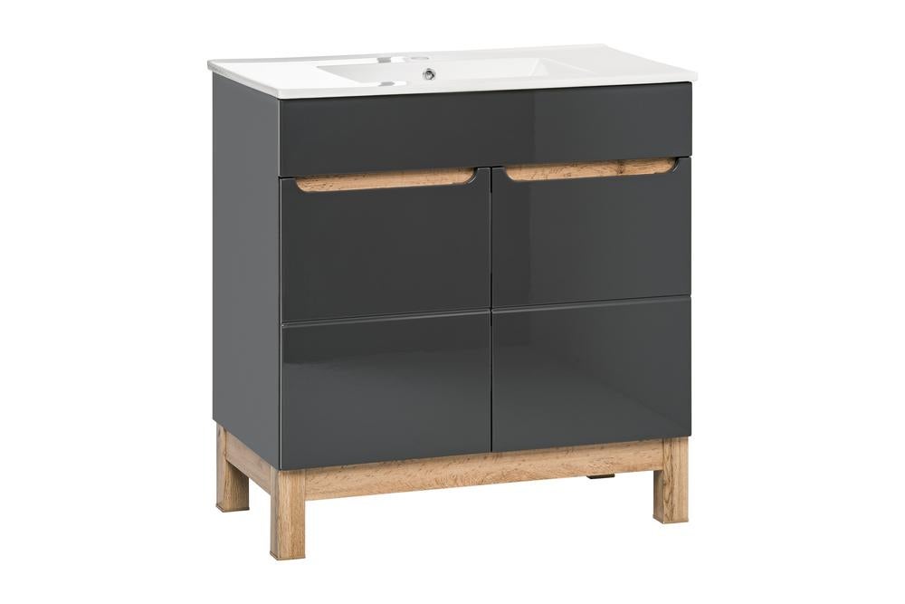 Meuble sous lavabo de salle de bain avec pieds - Graphite brillant
