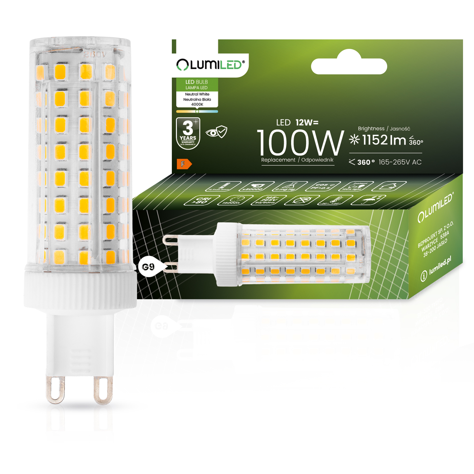 Żarówka LED Lumiled G9 Kapsułka 12W 1152lm 4000K Neutralna biel 360st 1 szt.