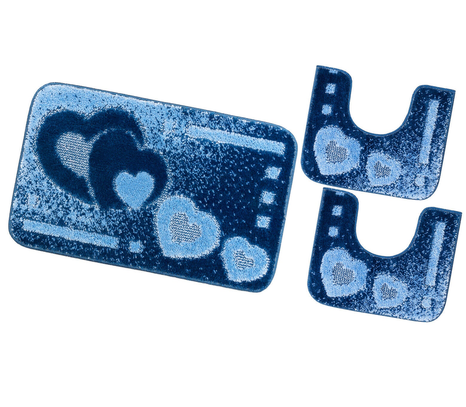 Zestaw 3 Niebieska Kiery Dywaników Shaggy 3D łazienkowych Girowater Miękki Chłonny Antypoślizgowy