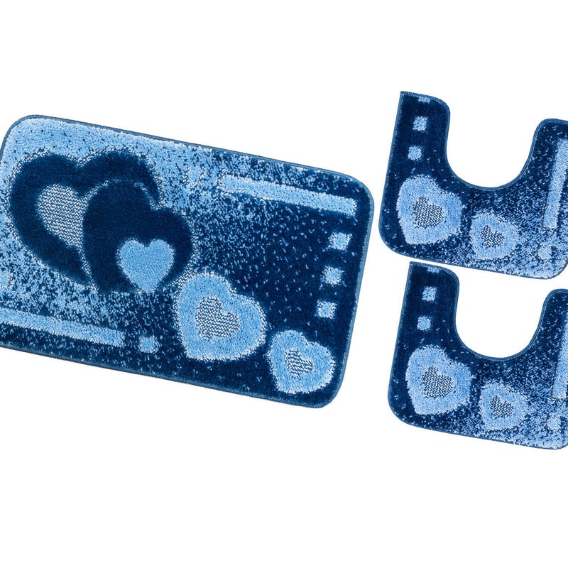 Zestaw 3 Niebieska Kiery Dywaników Shaggy 3D łazienkowych Girowater Miękki Chłonny Antypoślizgowy