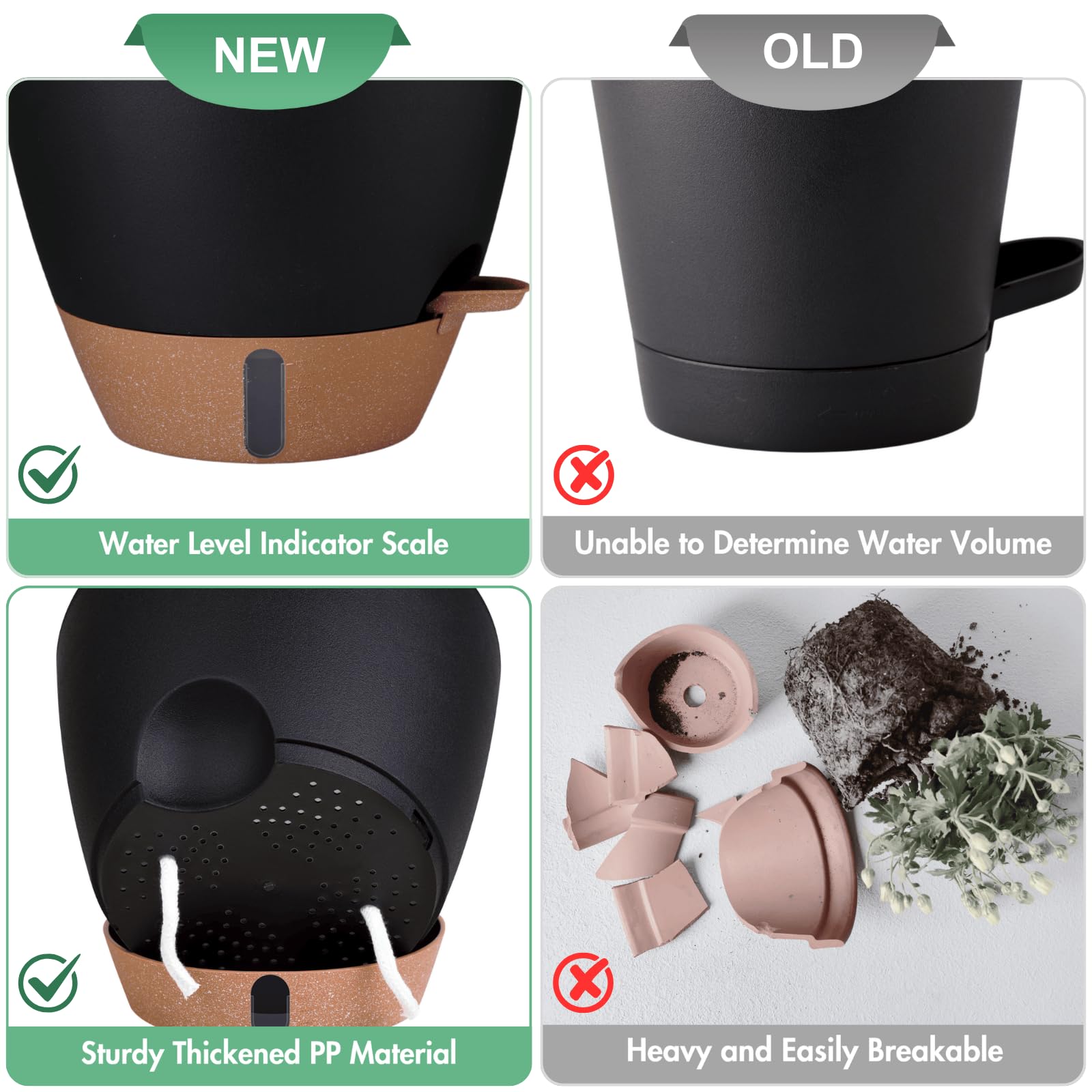 YM INTERNET Vaso auto-absorvente para plantas, vaso de plástico para uso doméstico que não necessita de rega, conjunto de 3 vasos para plantas verdes - 8