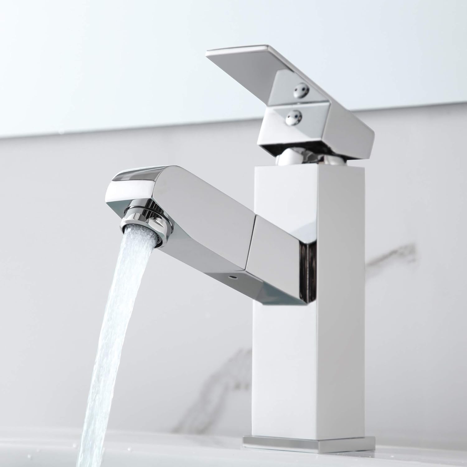 Robinet de lavabo de salle de bain, robinet à poignée unique extractible, corps en laiton durable, options eau chaude et eau froide, facile à install - 2