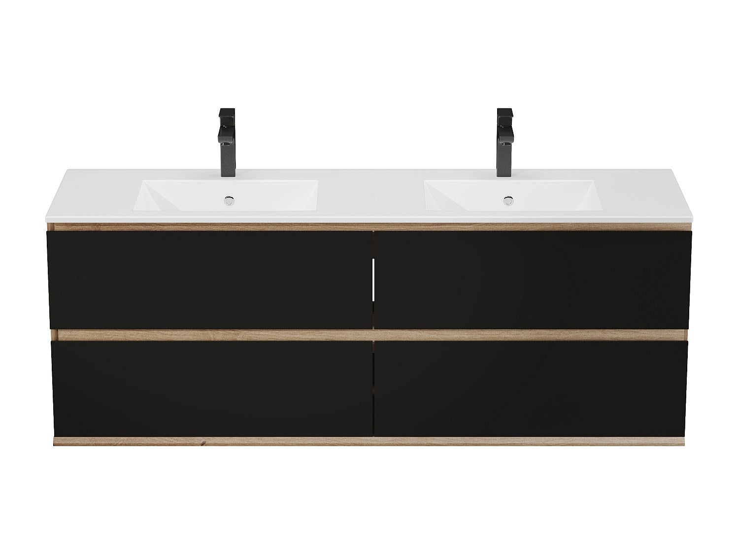 Szafka łazienkowa podwieszana z umywalką do zabudowy – Jasny naturalny i czarny – 150 cm – SABURI