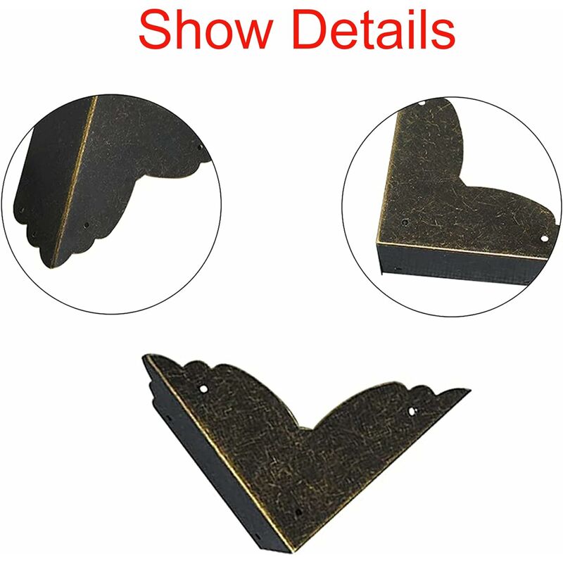 8 pièces Vintage Protecteur Décoratif d'angle en Fer protecteurs d'angle en métal pour Meubles De Protection d'angle De Meuble en Bronze 70*70*20mm - 5