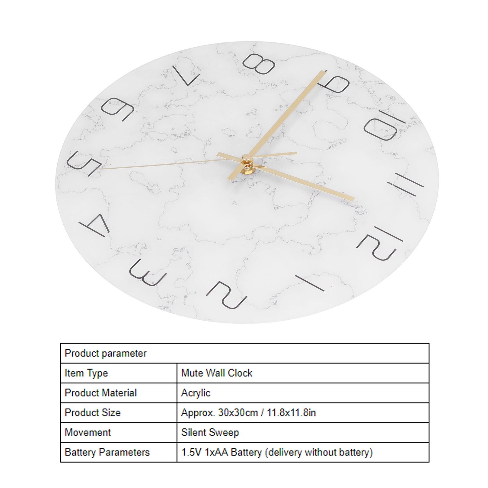 Semplice orologio da parete in marmo, decorazione elegante per il soggiorno - 3