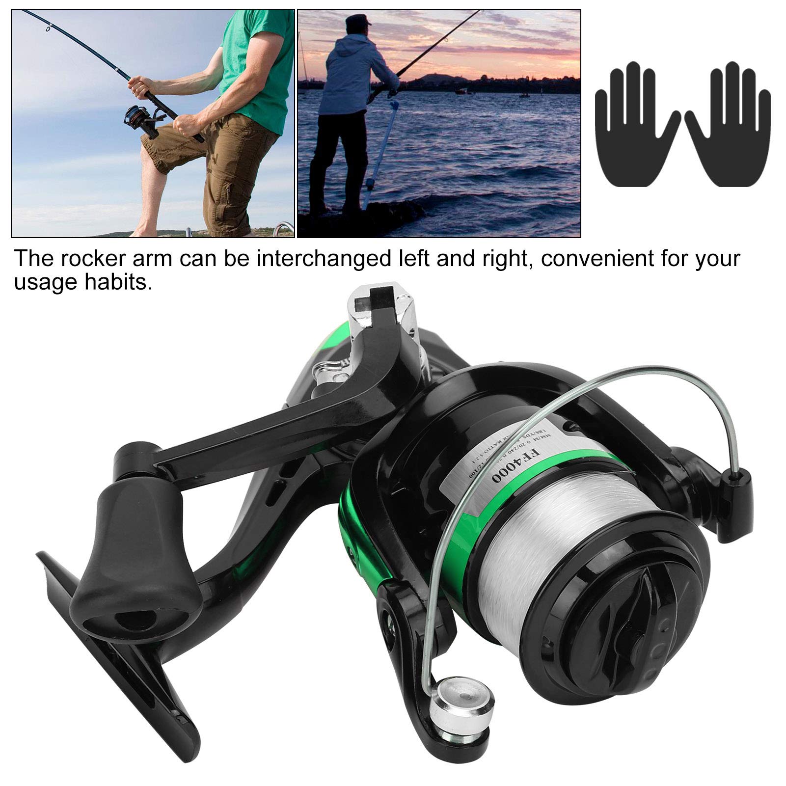 Canne da pesca portatili con mulinello da pesca con accessorio per la pesca con mulinello da pesca (nero e verde) - 9