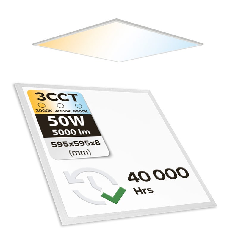 Panel LED slim edgelit podtynkowy 60x60x0,8cm 50W 5000lm 3CCT IP20 kwadratowy biały SUPERNOVA HOROZ