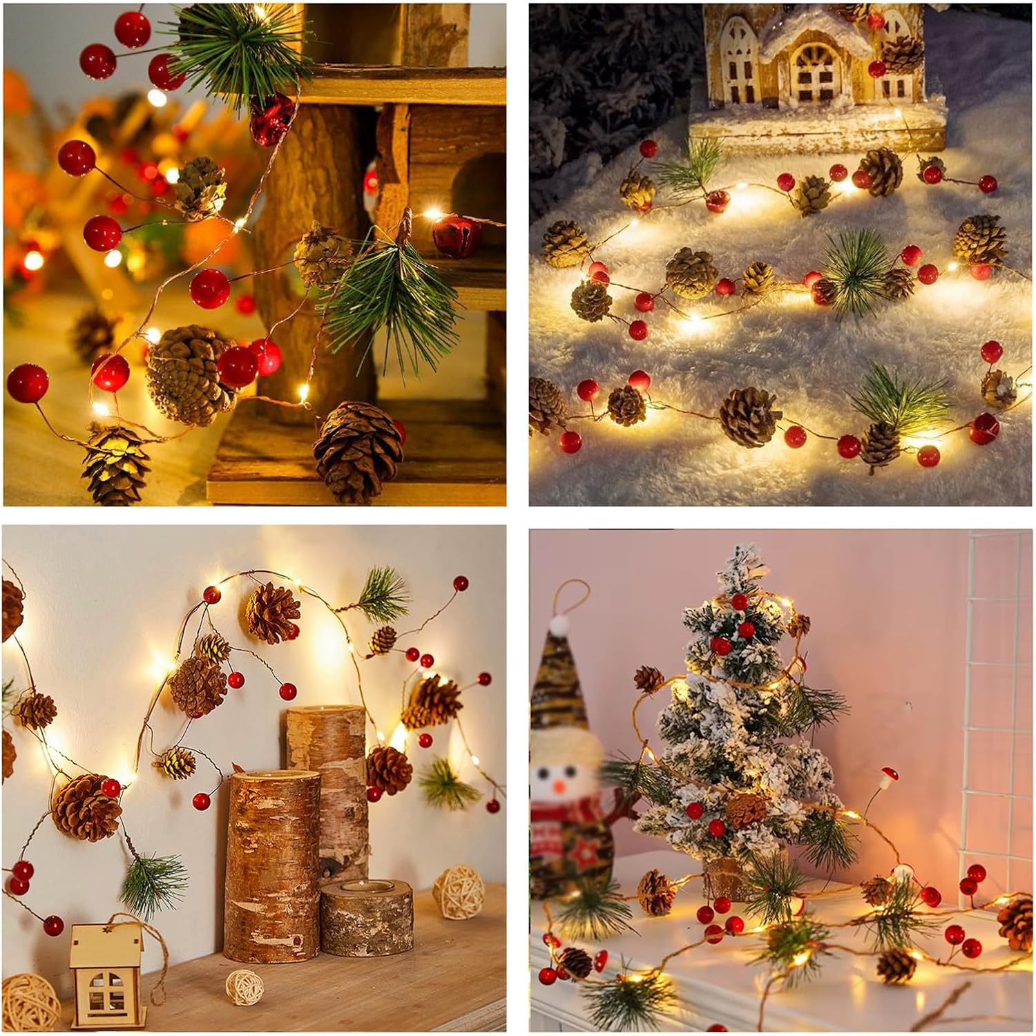 Girlanda świetlna z szyszkami sosnowymi - 2M 20LED - girlanda świąteczna z czerwonymi światełkami i szyszkami sosnowymi do użytku wewnątrz i na zewnąt - 7