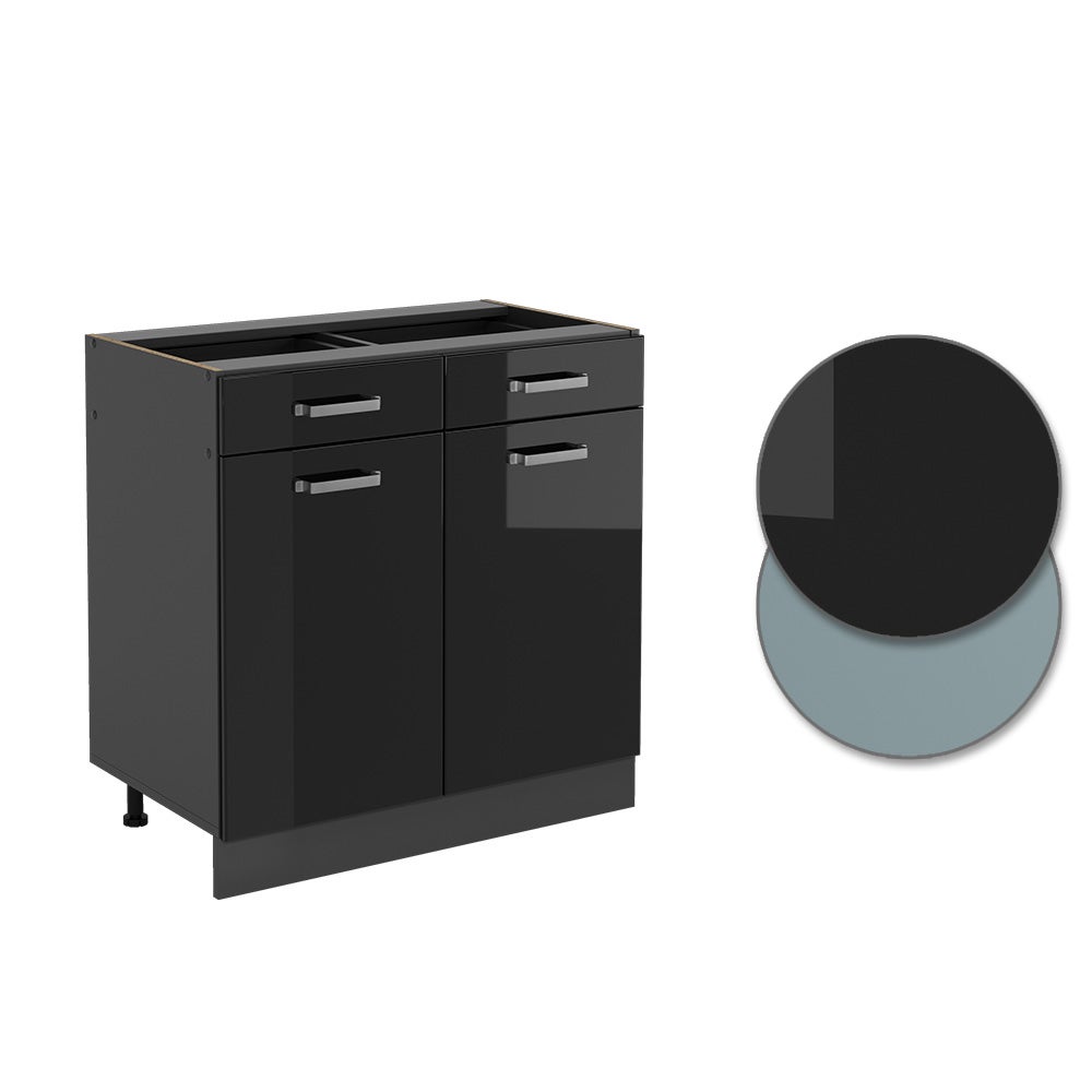 Vicco Meuble cuisine R-Line, Noir Haute brillance, 80cm , PT Chêne - 5