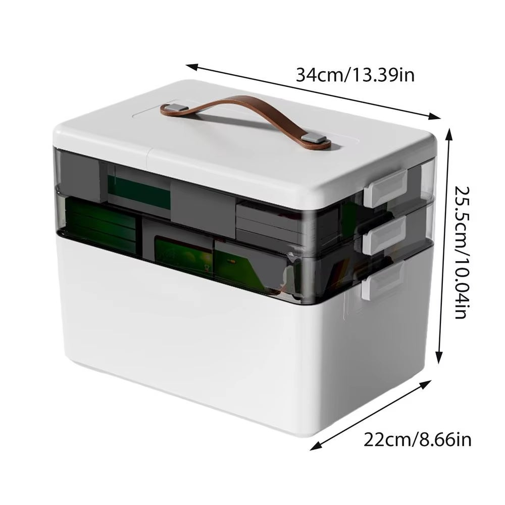 Boîte à pharmacie portable de grande capacité, boîte de rangement avec poignée en cuir, résistante à l'humidité,adaptée à la coiffeuse (trois couches) - 9