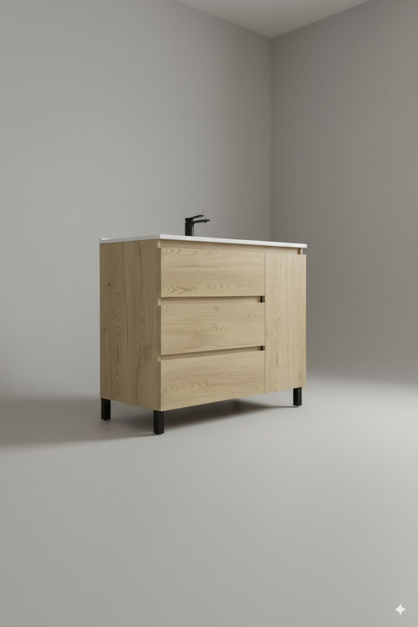 Ensemble meuble et plan de travail Alessandria, dimensions 80 cm, finition nébraska avec poignée et tirette de poignée - 2