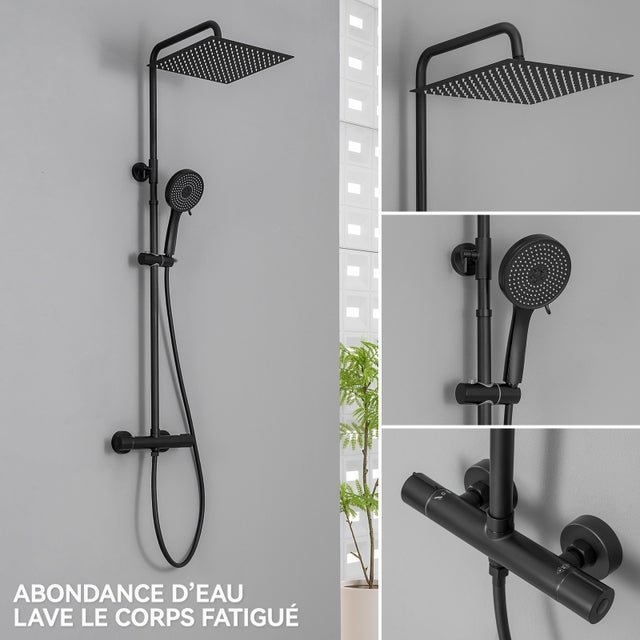 Colonna doccia termostatica,soffione doccia quadrato 30*30cm,soffione doccia rotondo 5getti,doccia pioggia regolabile in altezza,miscelatore rame,nero