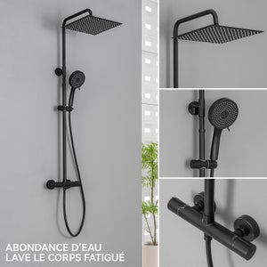 Système Douche Noir Mat Avec Pommeau Pluie 8 Pouces Et Douchette - Haute Pression