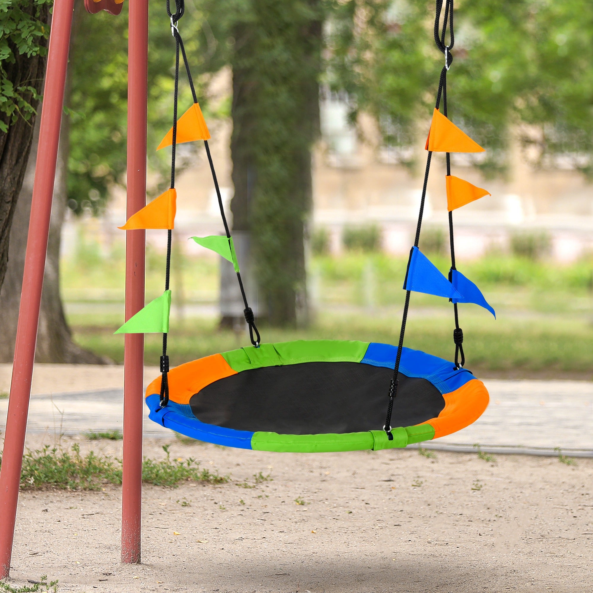 Baloiço para Crianças de Jardim Outsunny Azul, Verde, Cor de laranja Metal, Tecido PP, Oxford Ø100x180cm - 2