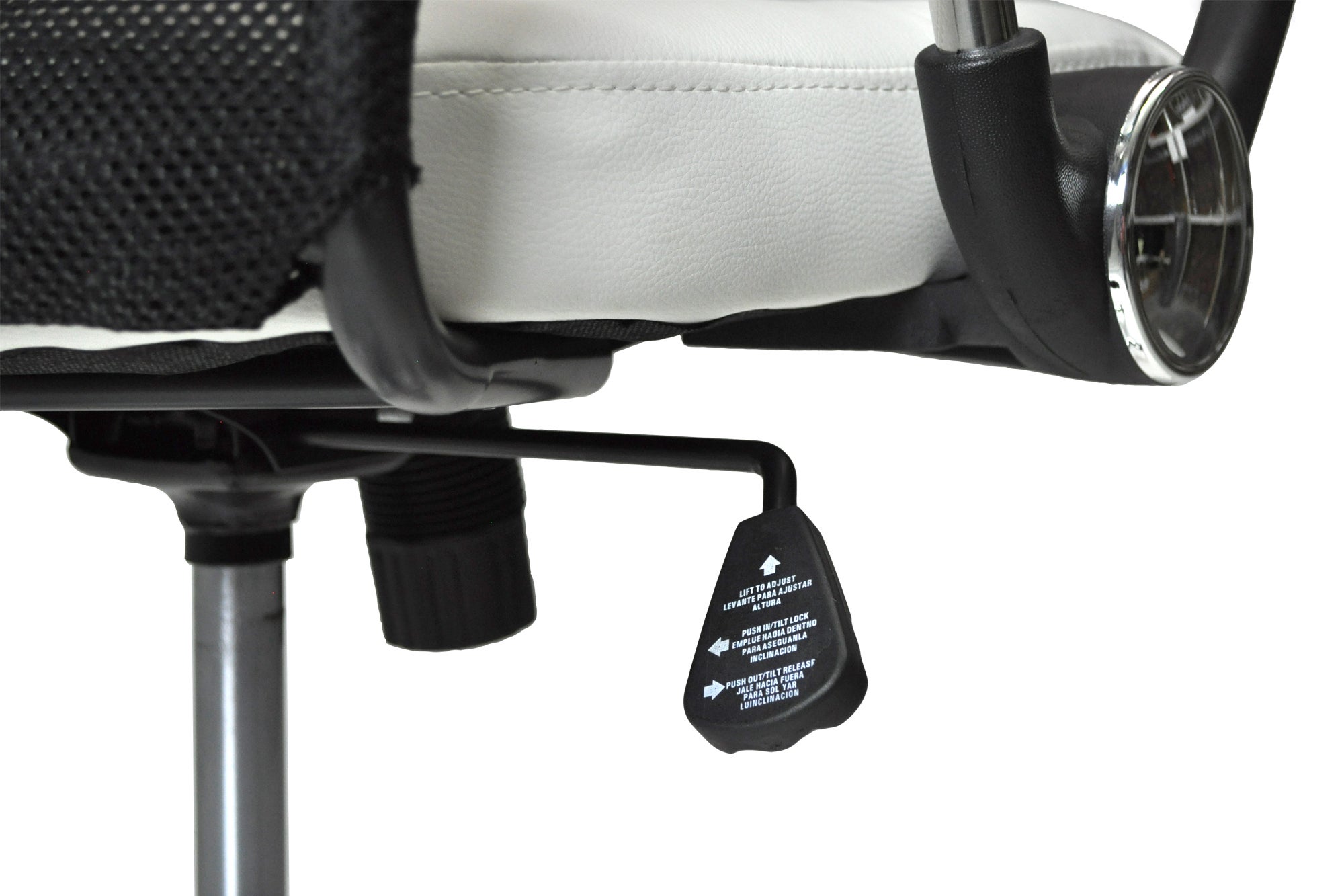 Sedia da ufficio direzionale, poltrona operativa in tessuto traforato e ecopelle bianca - 8