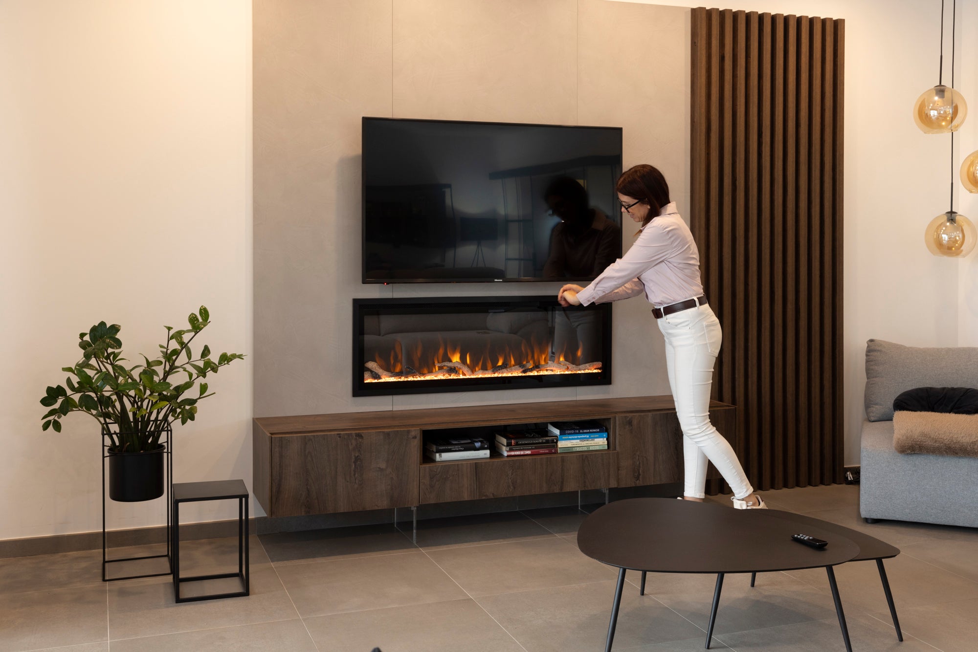 DUPI Chimenea Eléctrica 50 Nero Pro Lumina | 3 en 1 con Calefacción | Efecto Llama 3D Panorámica | 12 Colores Llama | 127x46,6x11,9 cm | 50 Pulgadas - 9