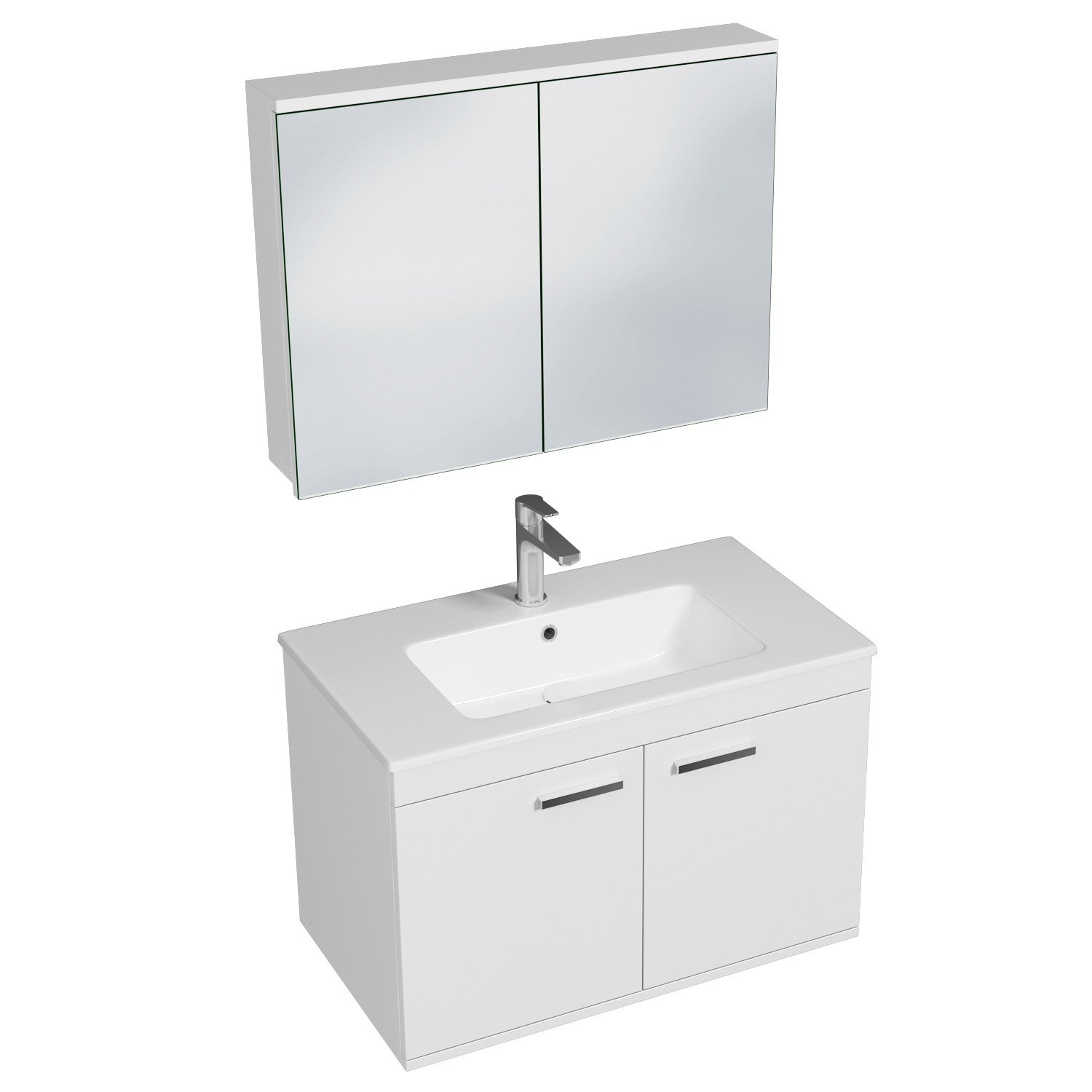 Meuble à Miroir Salle De Bain - 80 X 60 Cm - Blanc Avec Portes Miroir - Profondeur 20 Cm - Armoire De Rangement Sans éclairage - 9