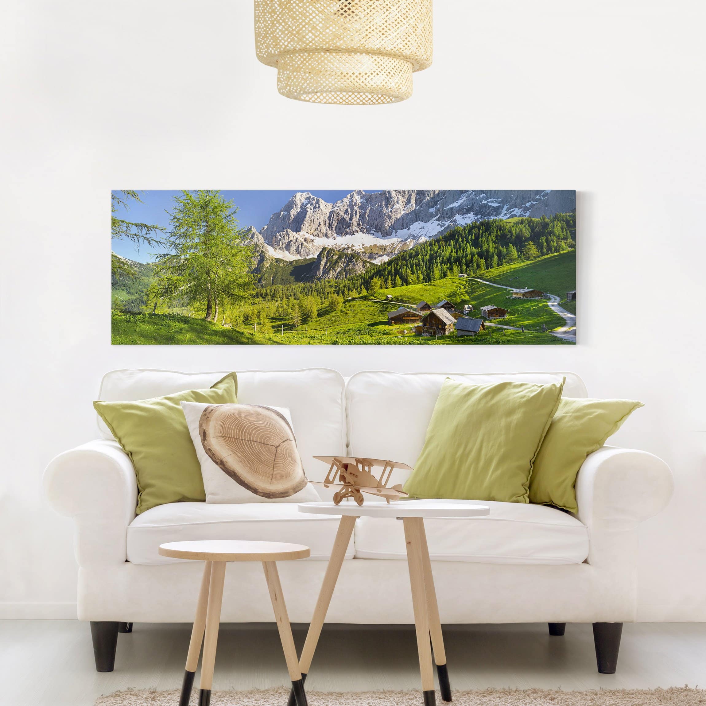 Impression sur toile tableau sur toile châssis vert paysage arbres montagne panorama 85 cuisine chambre à coucher salon couloir 150 x 50 cm - 2