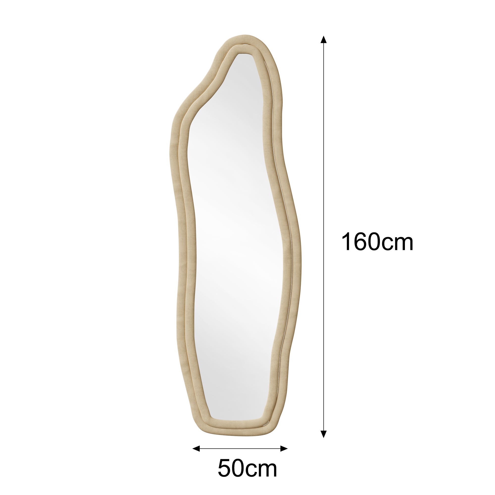 Long miroir de sol ou mural pleine longueur 160x50 cm, avec cadre ondulé en Velours, pour chambre et entrée, à adosser ou accrocher, Or - 5