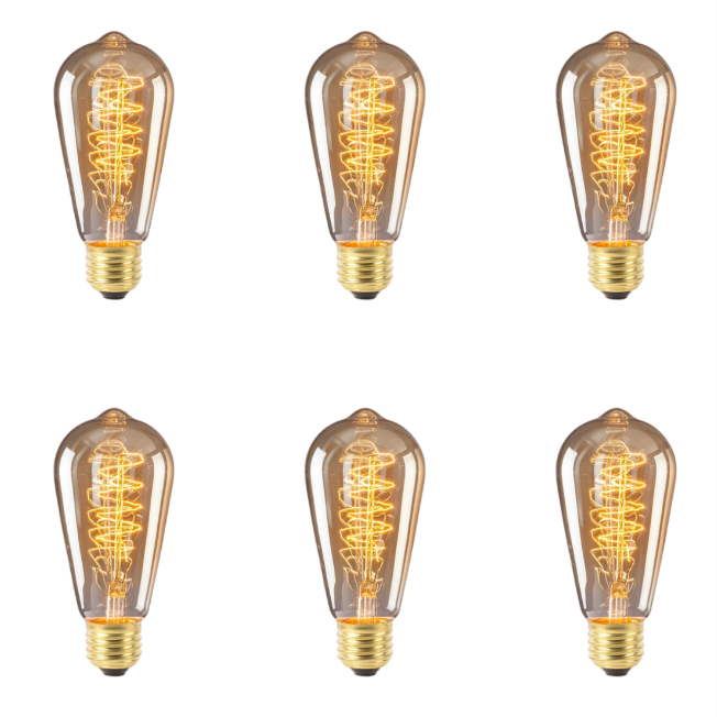 Żarówka Edison vintage E27 LED ST64, elastyczny i zakrzywiony żarnik LED, E27, ściemniana, do barów i restauracji (opakowanie 6 szt.)