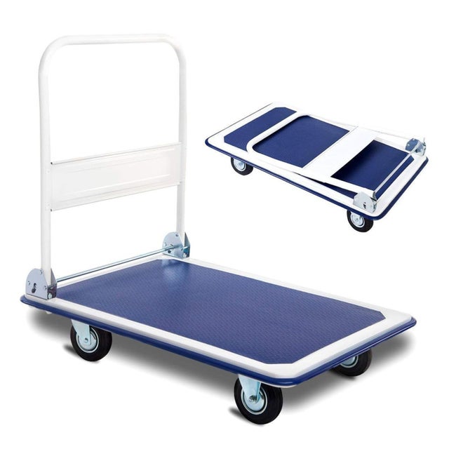 Chariot de Transport Pliable DASCK – 150kg – Acier Renforcé – Compact et Robuste – Bleu/Blanc