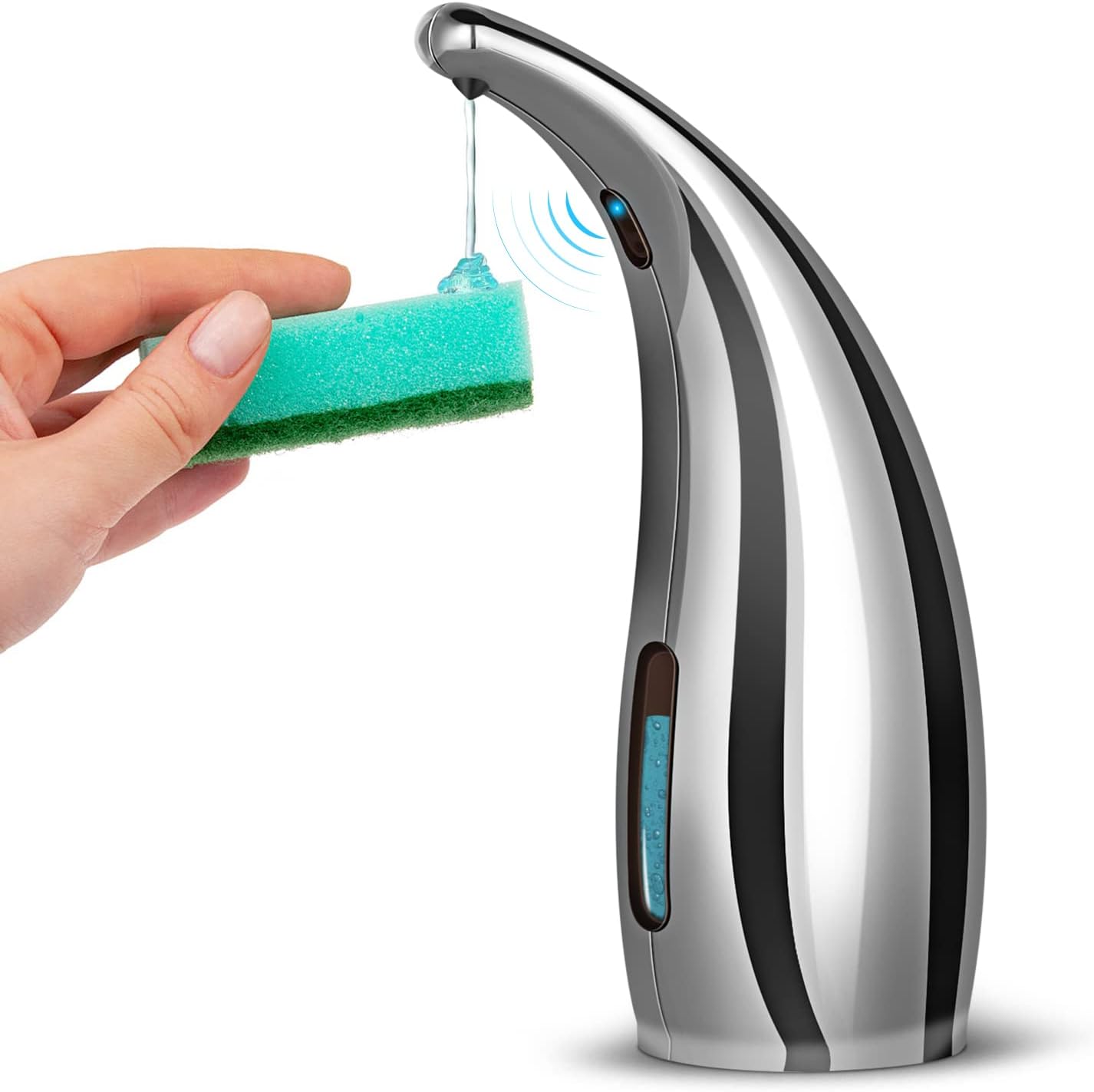 Dispenser Sapone Automatico, 300ml Dispensatore Sapone Senza Contatto con Sensore a Infrarossi, 4 Livelli Regolabili, Alimentato a Batterie (4xAAA non Incluse), per Bagno Cucina Scuola Hotel