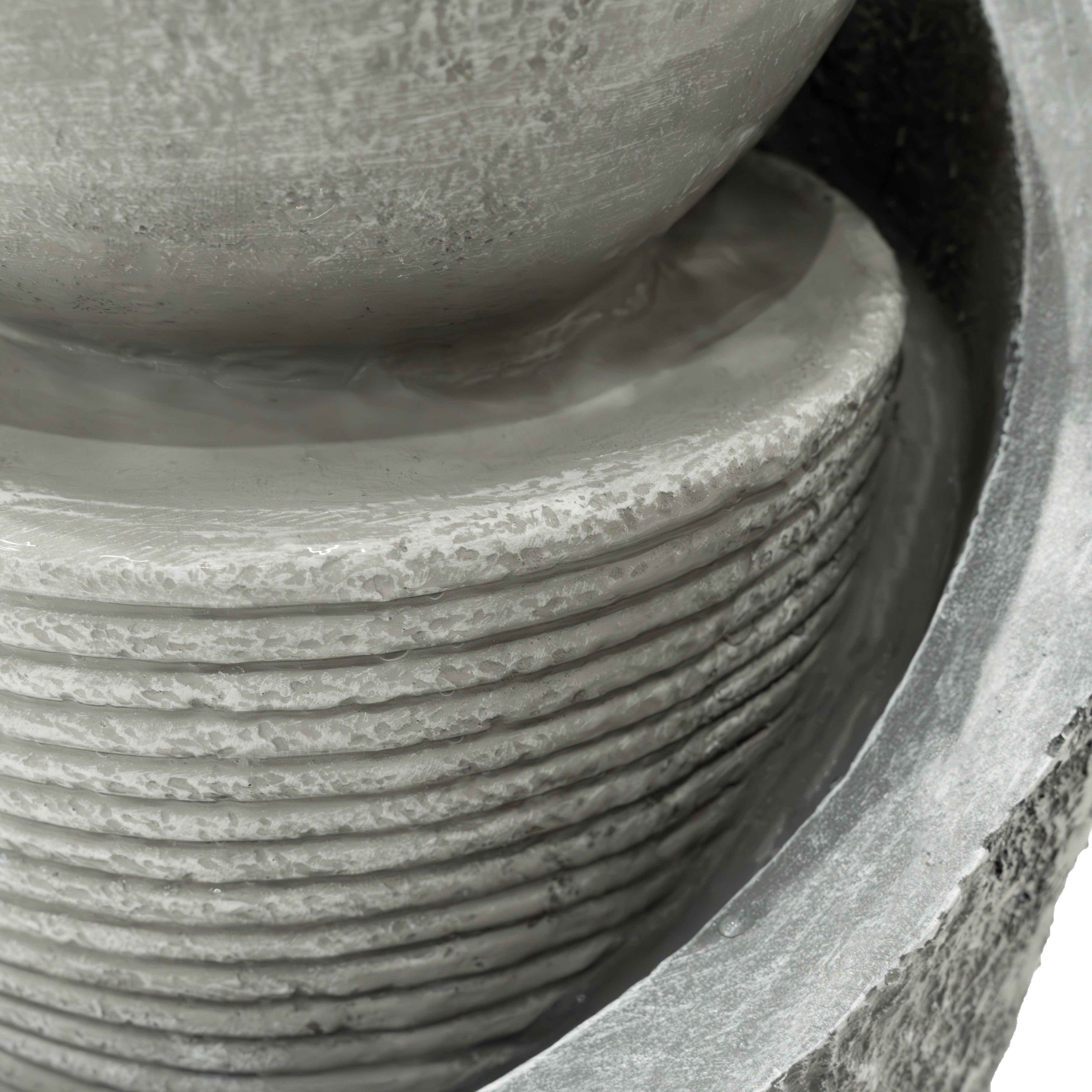 Fontaine de Jardin Cascade Électrique Extérieure Polyresine Gris 4 Lumières LED Blanc Chaud Pompe à Brancher Câble de 7 - 9