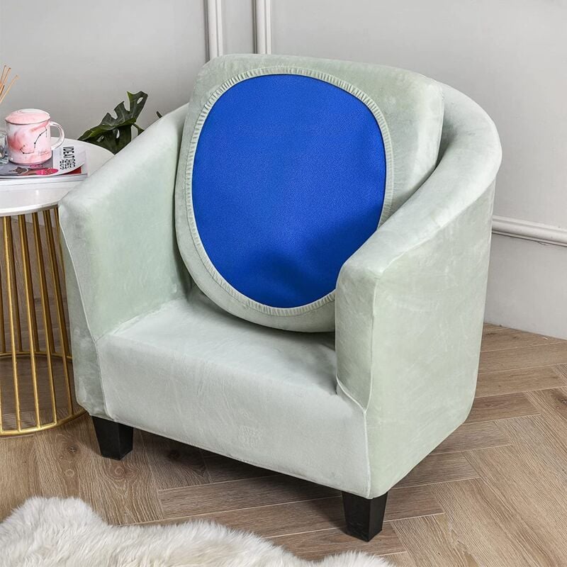 Velours Housse de Fauteuil Club Cabriolet Ensemble de 2 Pièces avec Housse de Coussin, Housse Fauteuil Salon Crapaud Extensible Tub Chair, VERT CLAIR - 2