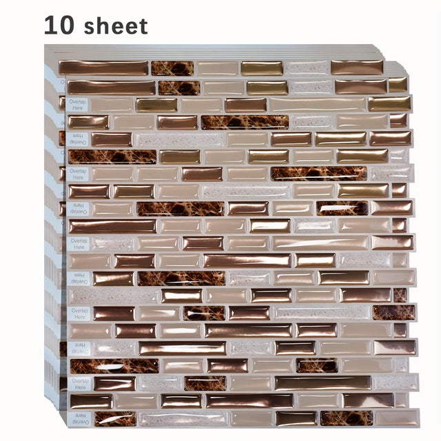 BeNice Piastrelle Adesive 3D Effetto Mattone Per Cucina E Bagno – Mosaico Lineare Opaco, 10 Pezzi, Marrone, Impermeabili E Antimacchia