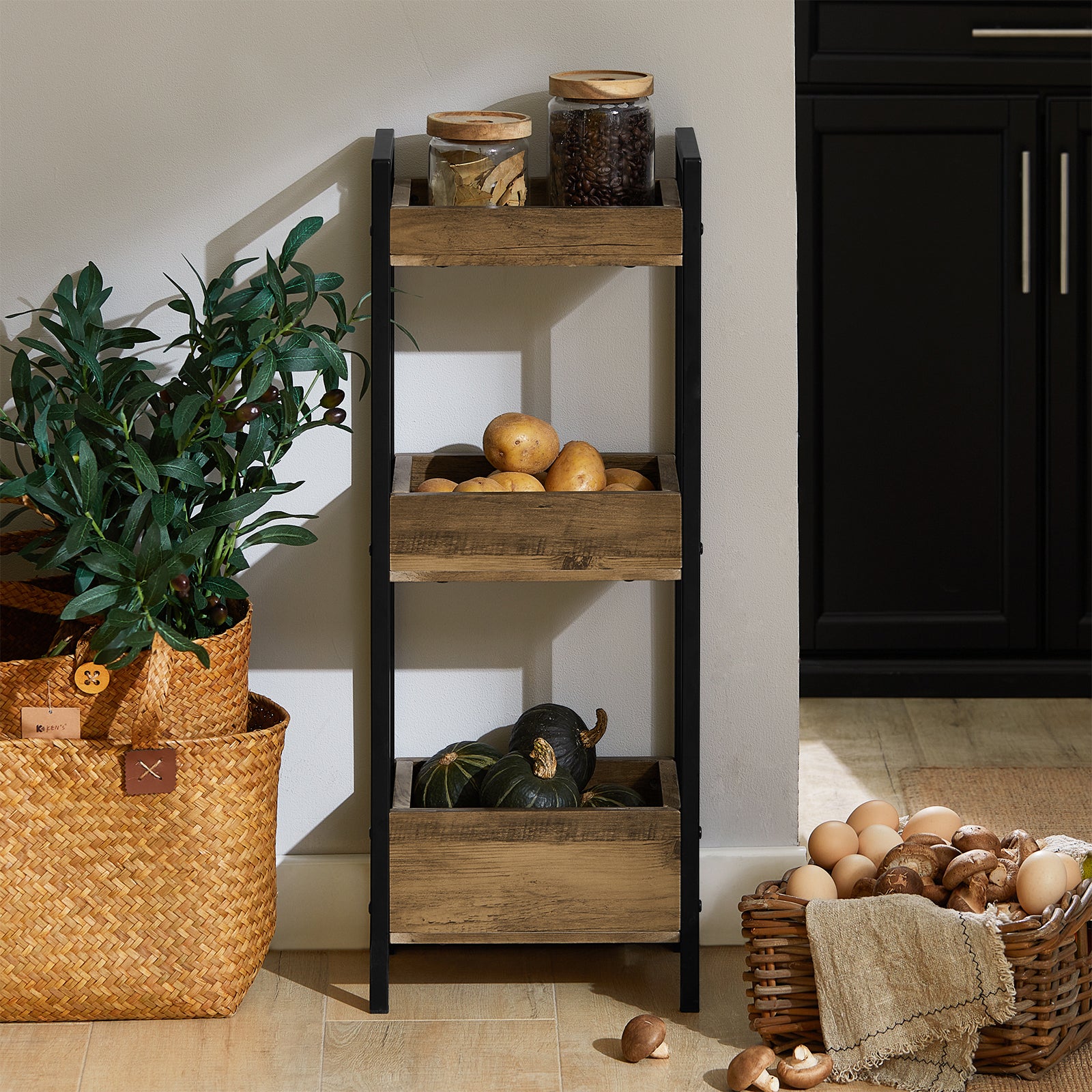 SoBuy Tour de Rangement Etagère de Stockage Etagère de Cuisine Salle de Bain avec 3 étages, FRG226-F - 9