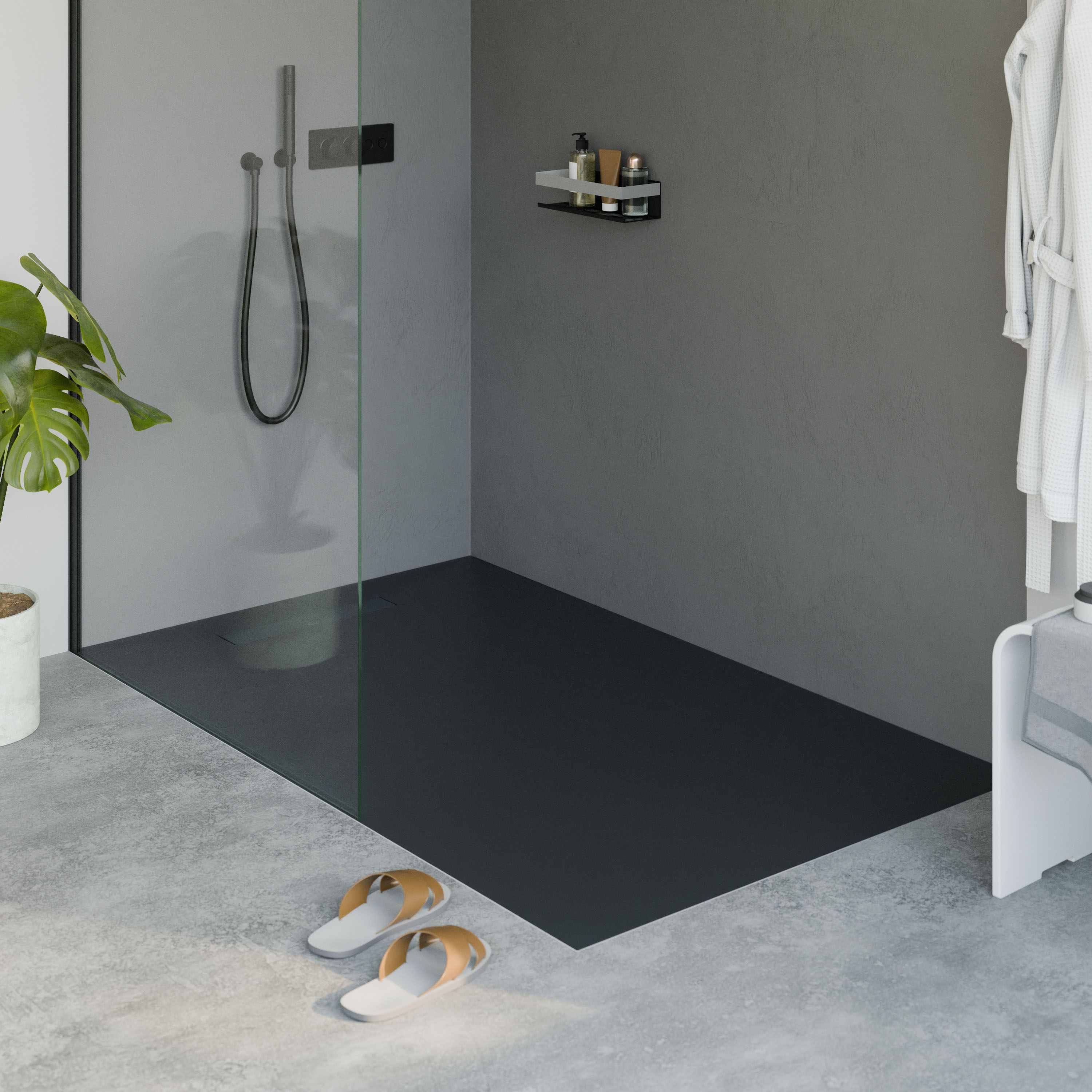 Bernstein Brodzik płaski odlew mineralny LAVOA 160x100 antracytowy mat