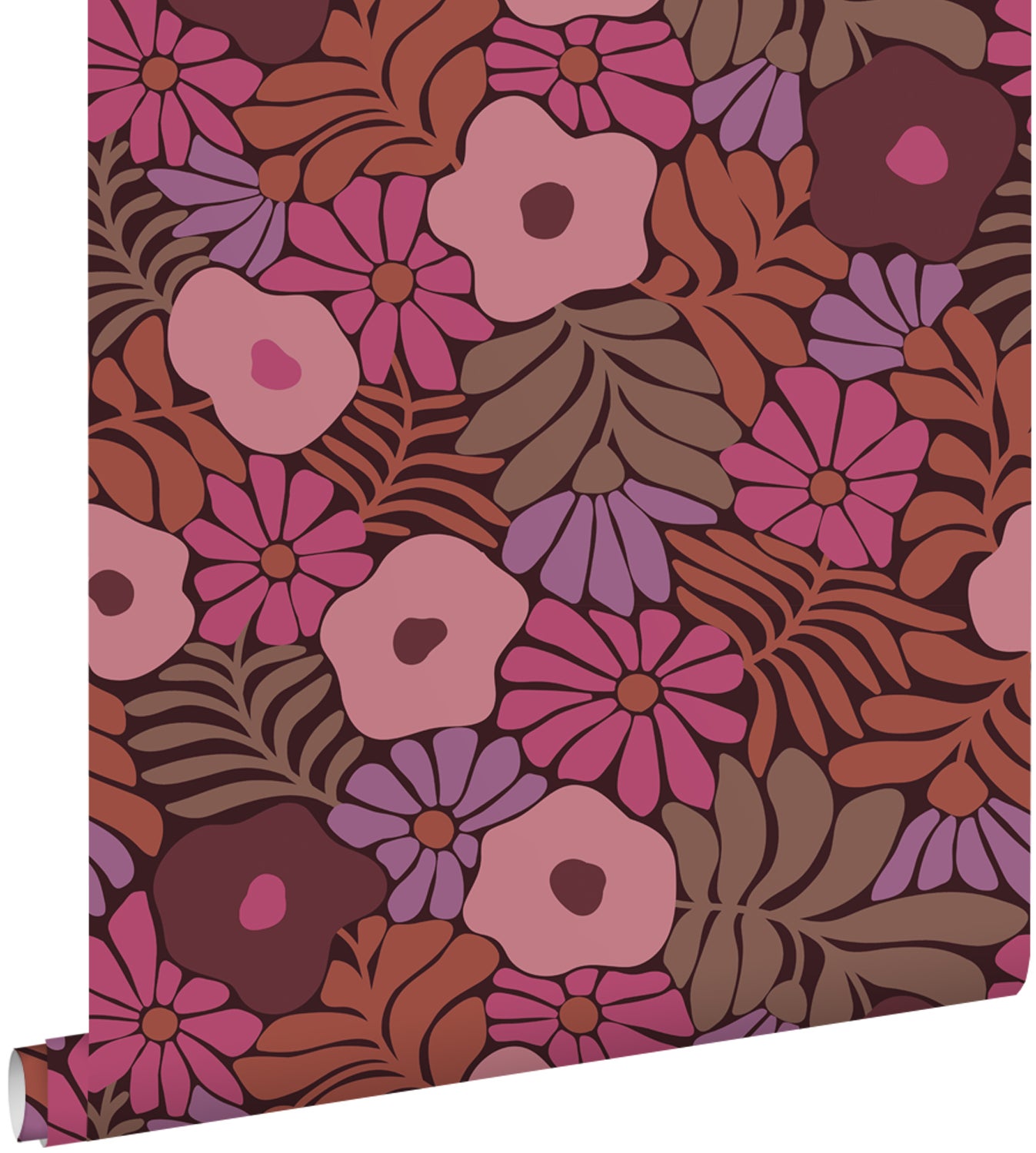 Tapeta kwiaty w stylu Matissa różowym,fioletowymIterakota - 53 cm x 10.05 m - ESTAHOME