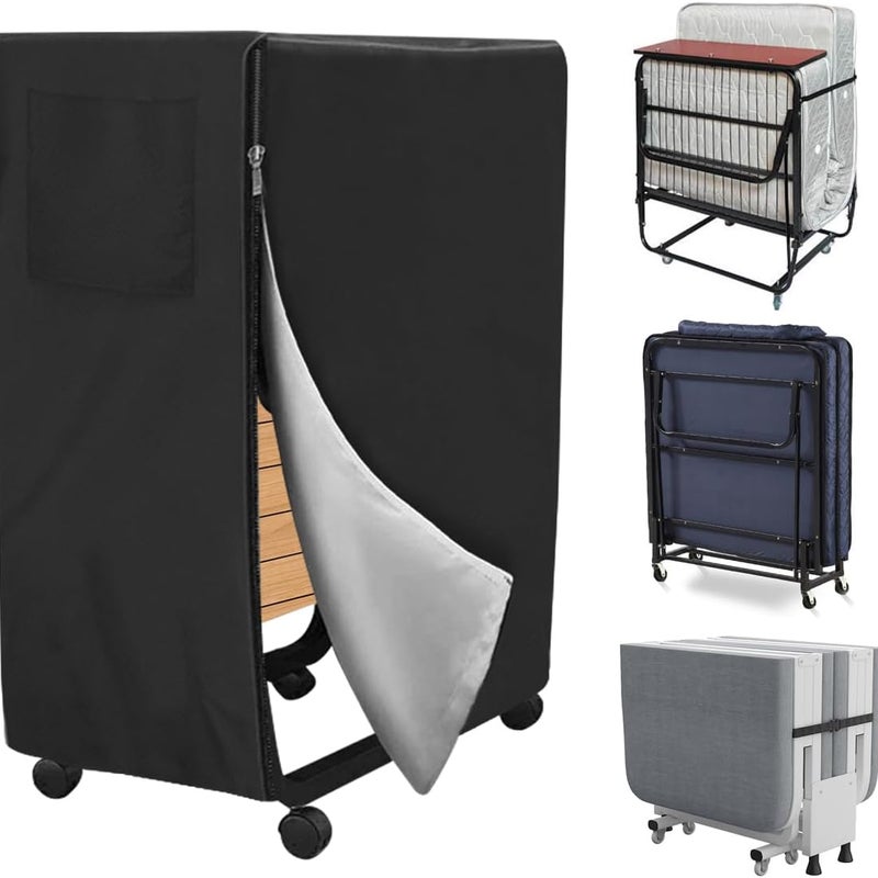 Czarny, 99 x 38 x 114 cm, składany pokrowiec na materac, wodoodporny pokrowiec na łóżko składane, pokrowiec Oxford na łóżko składane, ochraniacz na łó