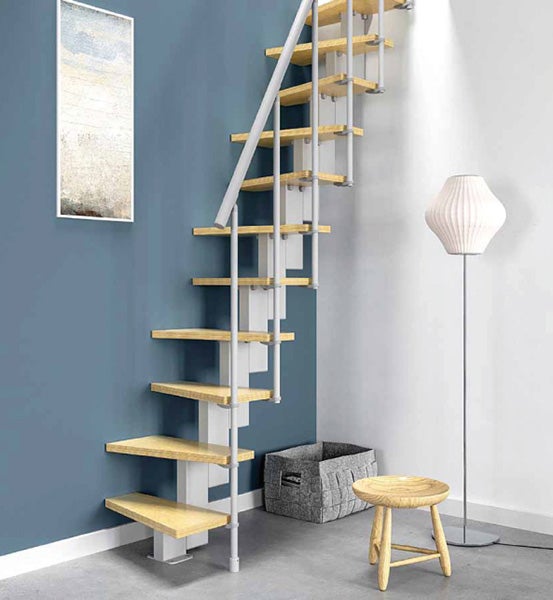 Escalier droit 11 marches - Hauteur à franchir de 2.40 à 2.84m - Largeur 60cm - Couleur bois et blanc - SMALL60/I-SBNAT-11 - 3