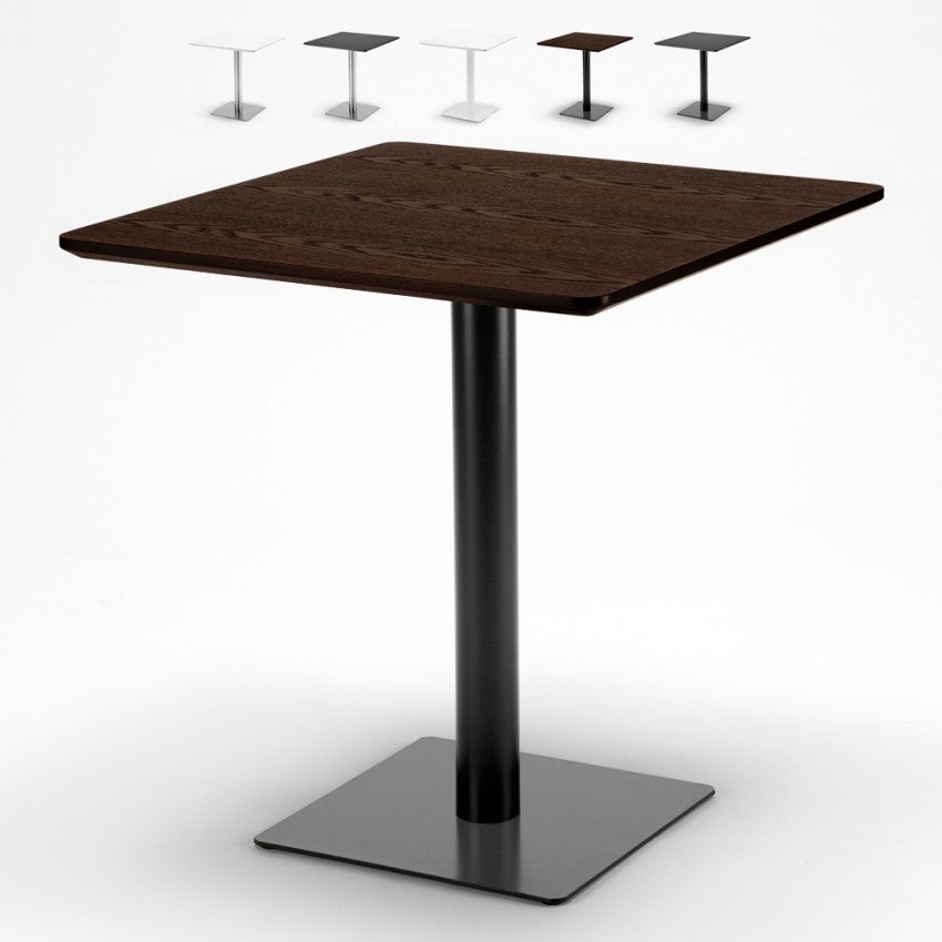 Mesa De Bar Cuadrada 70x70 Cm - Base Central De Metal Y Tablero Laminado, Para Interior O Exterior Cubierto