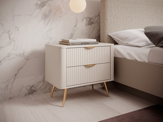 LYNCOHOME Comodino In Legno Con 3 Cassetti E Piano Curvo - Design Moderno, 35x45x60 Cm, Colore Naturale