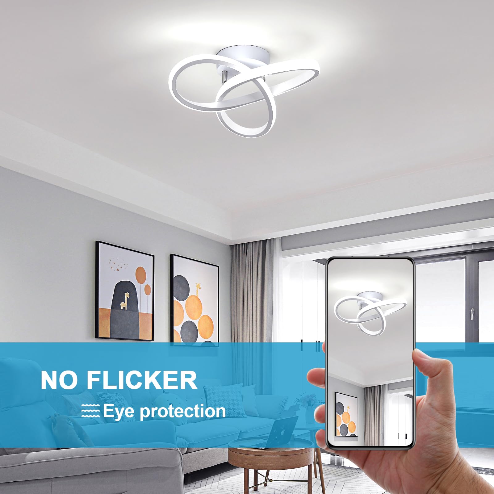 Oświetlenie sufitowe LED, energooszczędny żyrandol LED, nowoczesna lampa sufitowa 20 W, designerskie oświetlenie alejki LED, białe światło 6000 K - 4