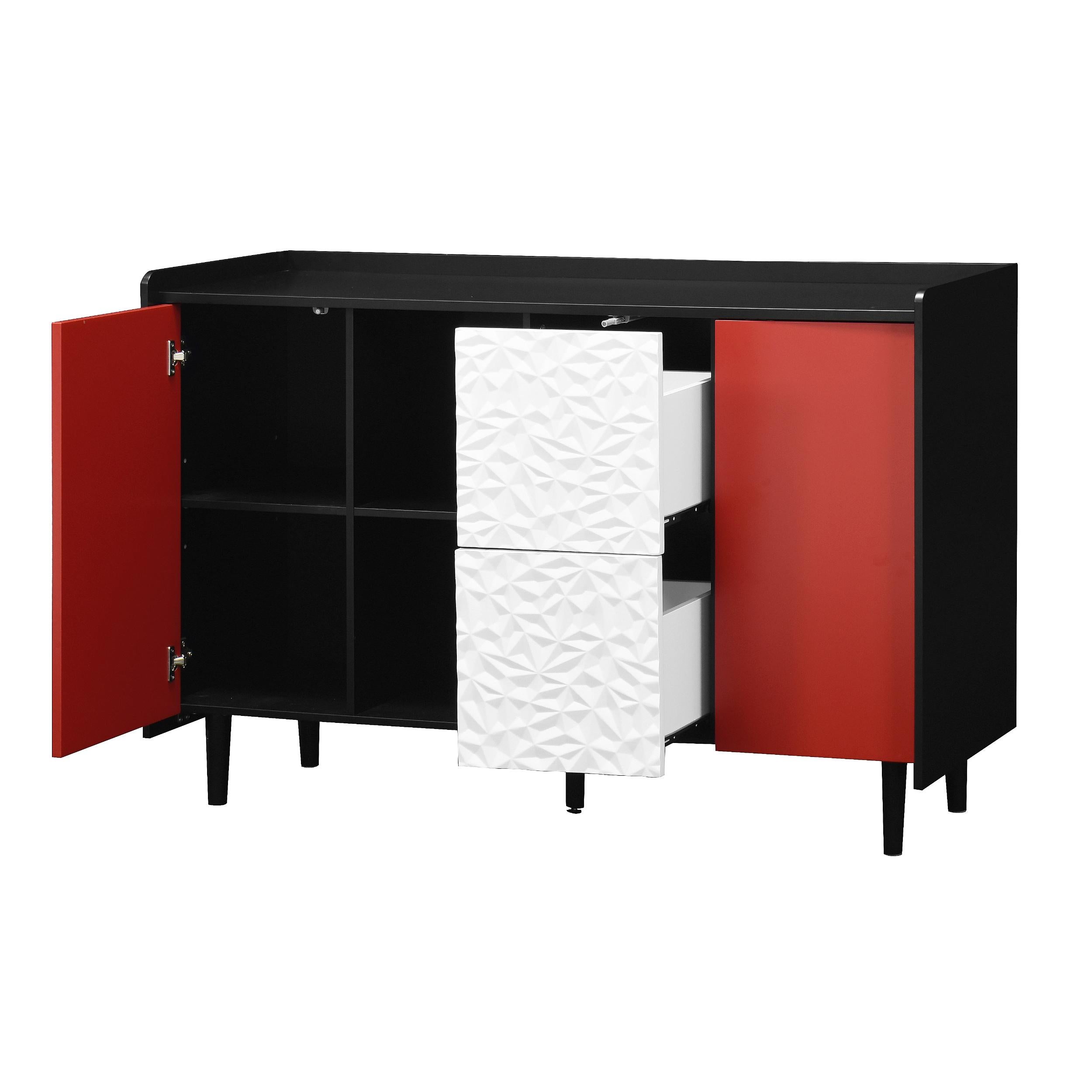 Bufet Sideboard Moderne - 40x120x80 cm (T x B x H) z 2 szufladami i otwartym schowkiem, elegancki mebel do kuchni, jadalni i salonu - 5